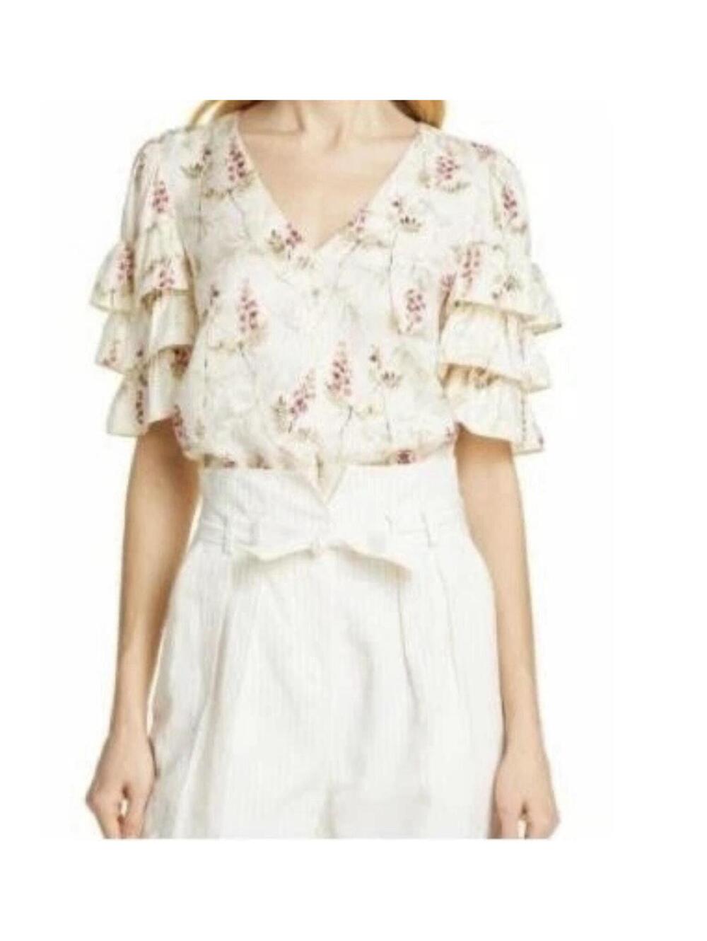 REBECCA TAYLOR NWOT Gorgeous IVIE Fleur Print Silk Blend Blouse in Cream-Size 4